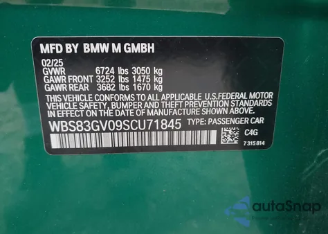 2025 BMW M5 z USA, uszkodzony, nr VIN WBS83GV09SCU71845